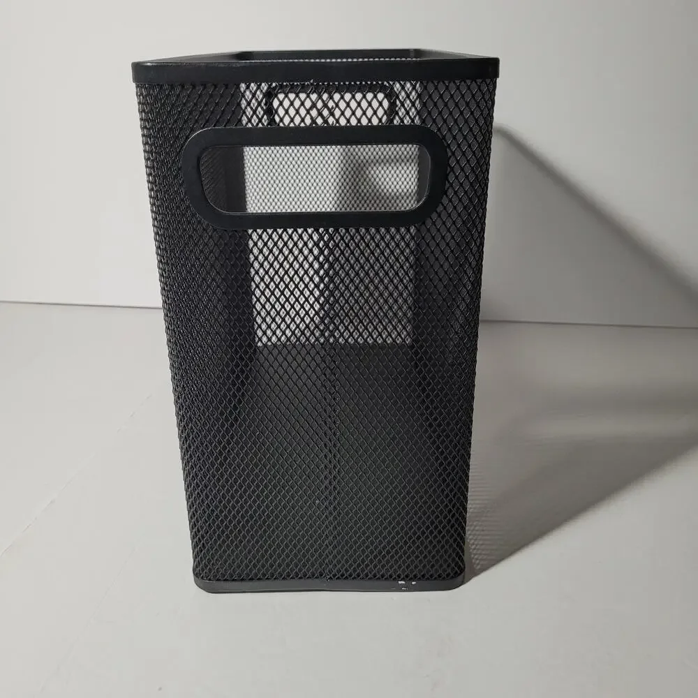 Black Metal Mesh Storage Basket with Handles - 10x12x6
